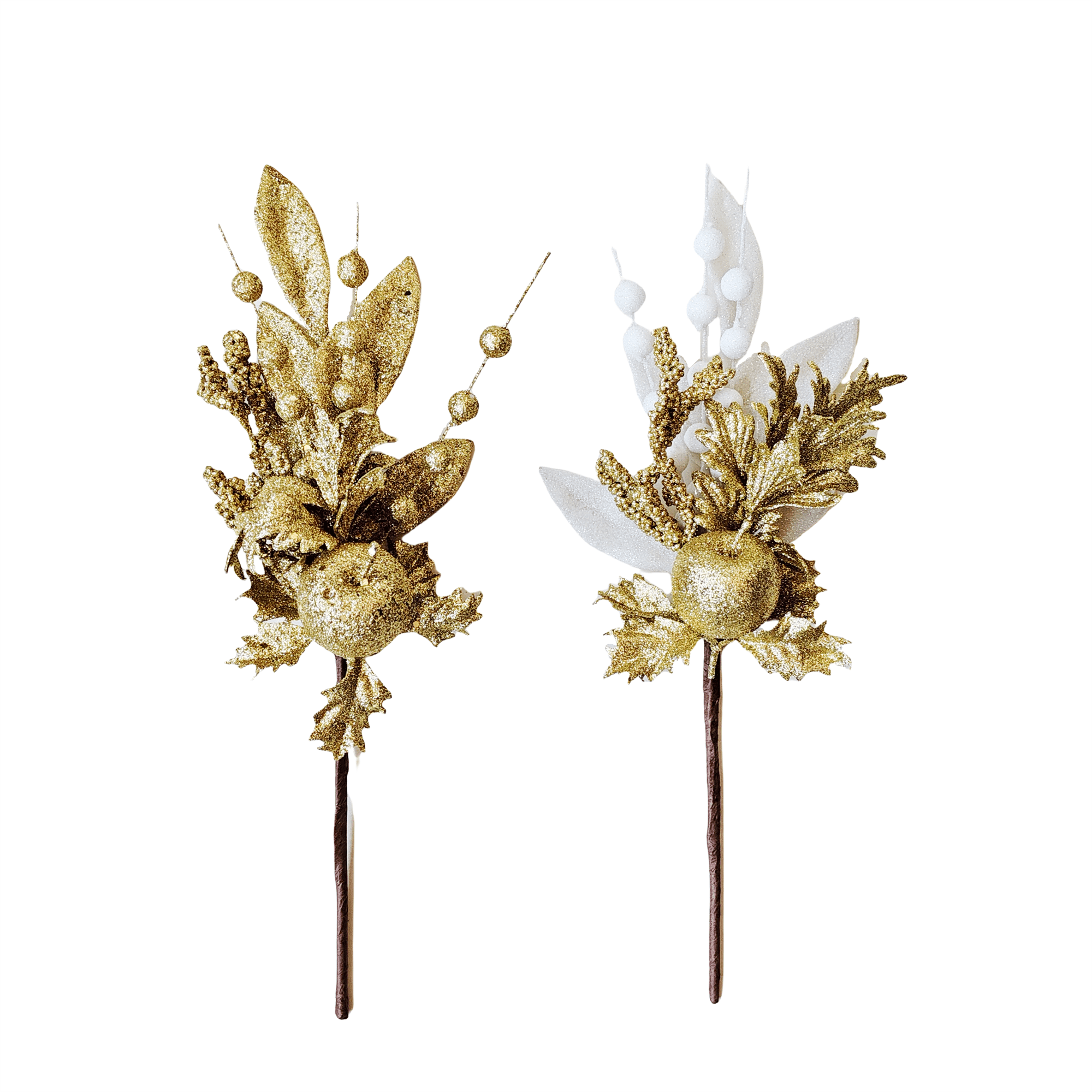 Pdq Glittered Leaf Pick Withapple - Country Silk