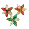 Clip On Sheer/Velvet Poinsettia Pick With Glitter Trim - Country Silk
