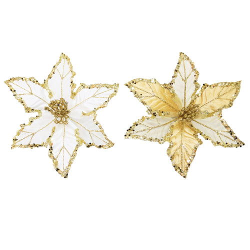 Clip On Sheer/Velvet Poinsettia Pick With Glitter Trim - Country Silk