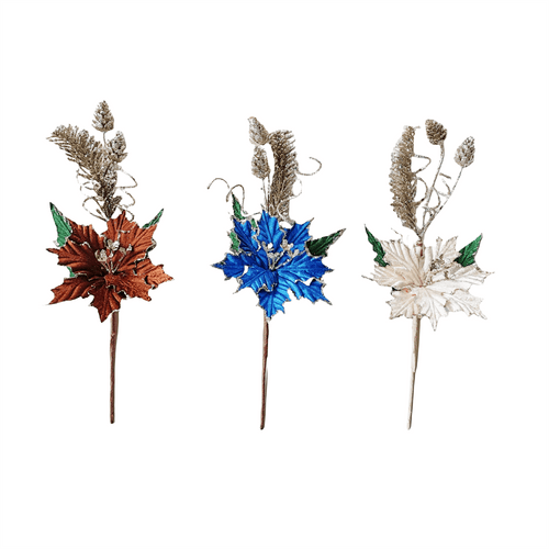 Pdq Poinsettia Pine Pick With Curly Ste - Country Silk