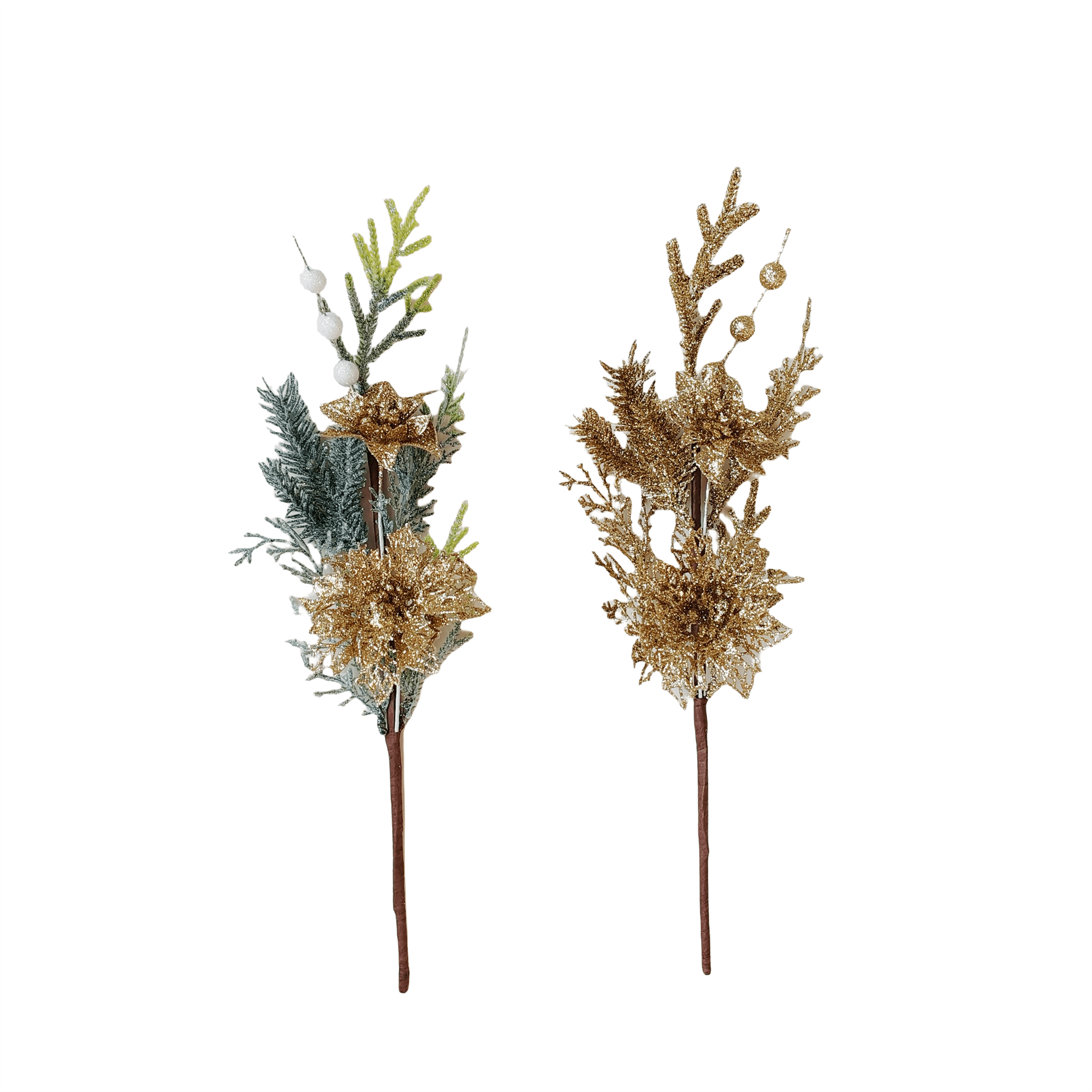 Pdq Glitter Poinsettia Pick Withpine And - Country Silk