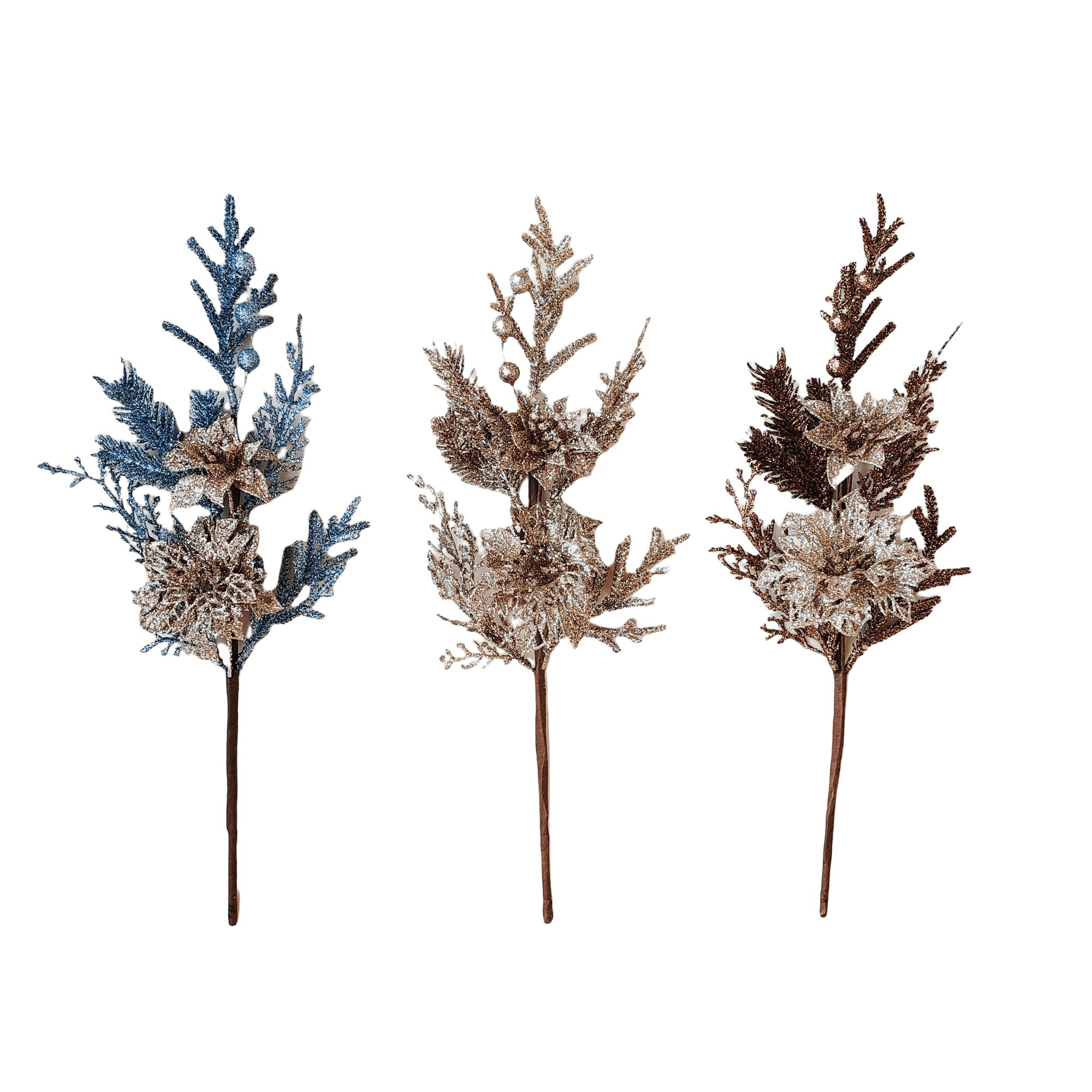 Pdq Glitter Poinsettia Pick Withpine And - Country Silk