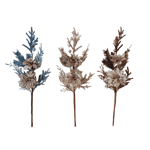 Pdq Glitter Poinsettia Pick Withpine And - Country Silk