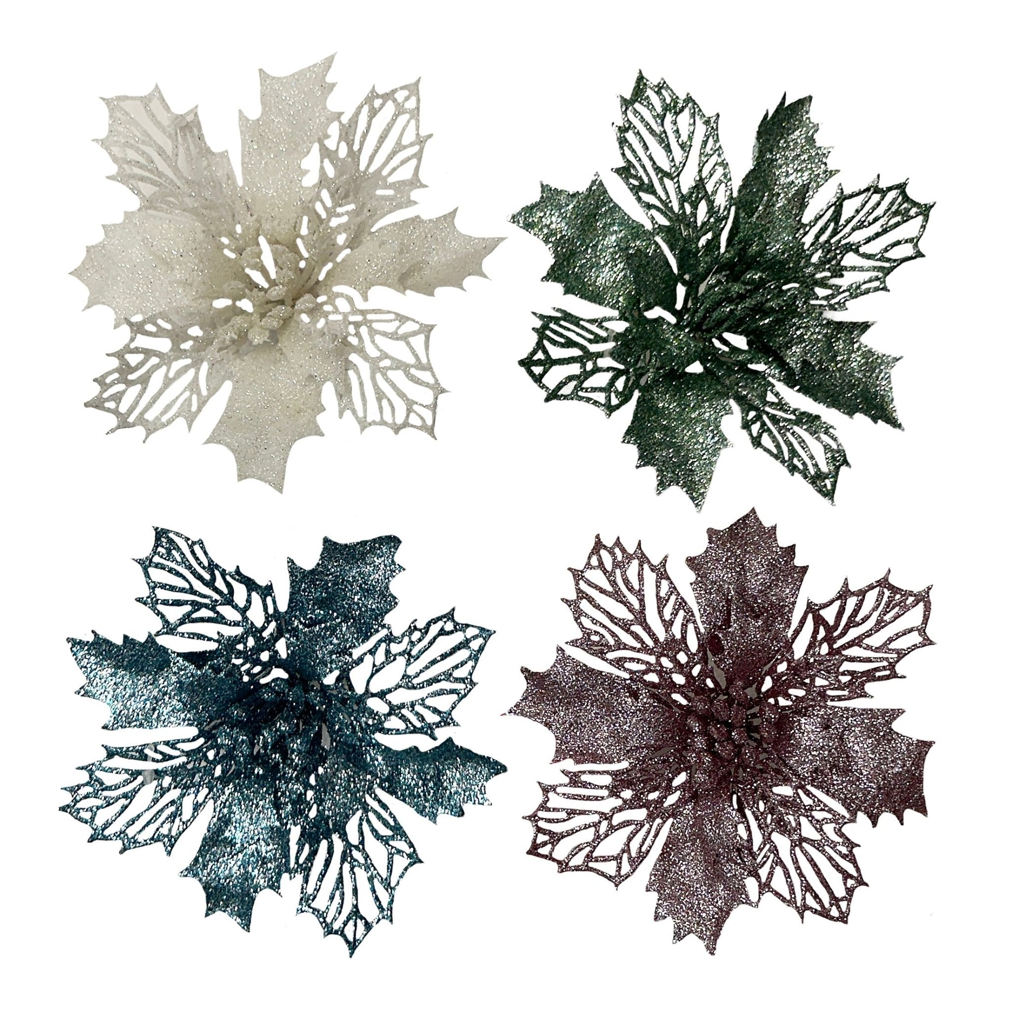 Pdq Glitter Poinsettia Pick With Clip - Country Silk