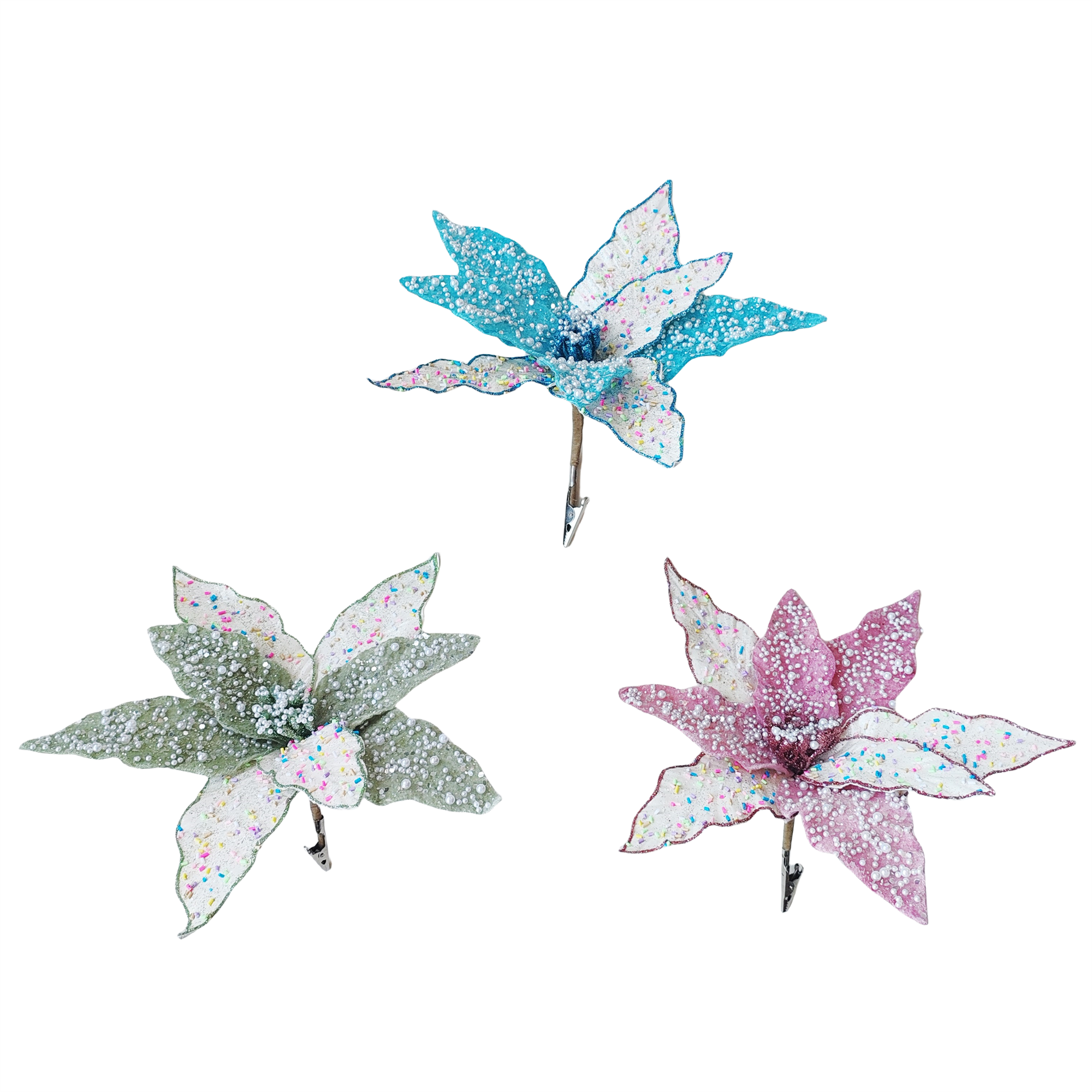 Pdq Beaded Metallic Poinsettia Pick - Country Silk