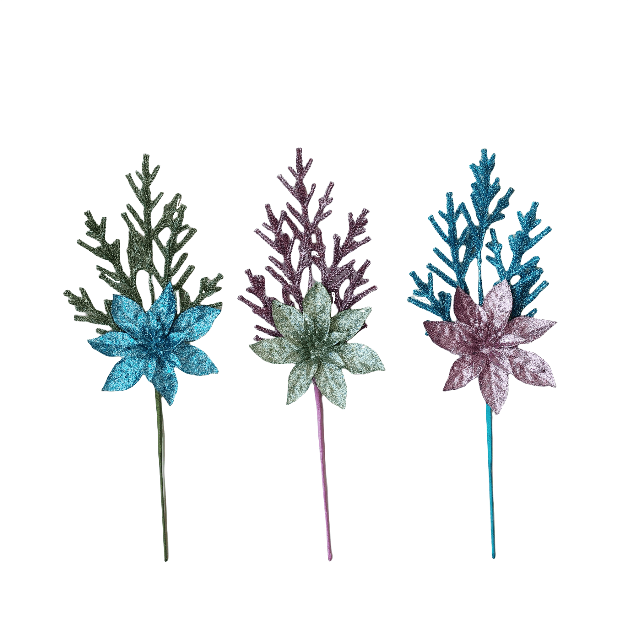 Pdq Large Poinsettia Fern Pick - Country Silk
