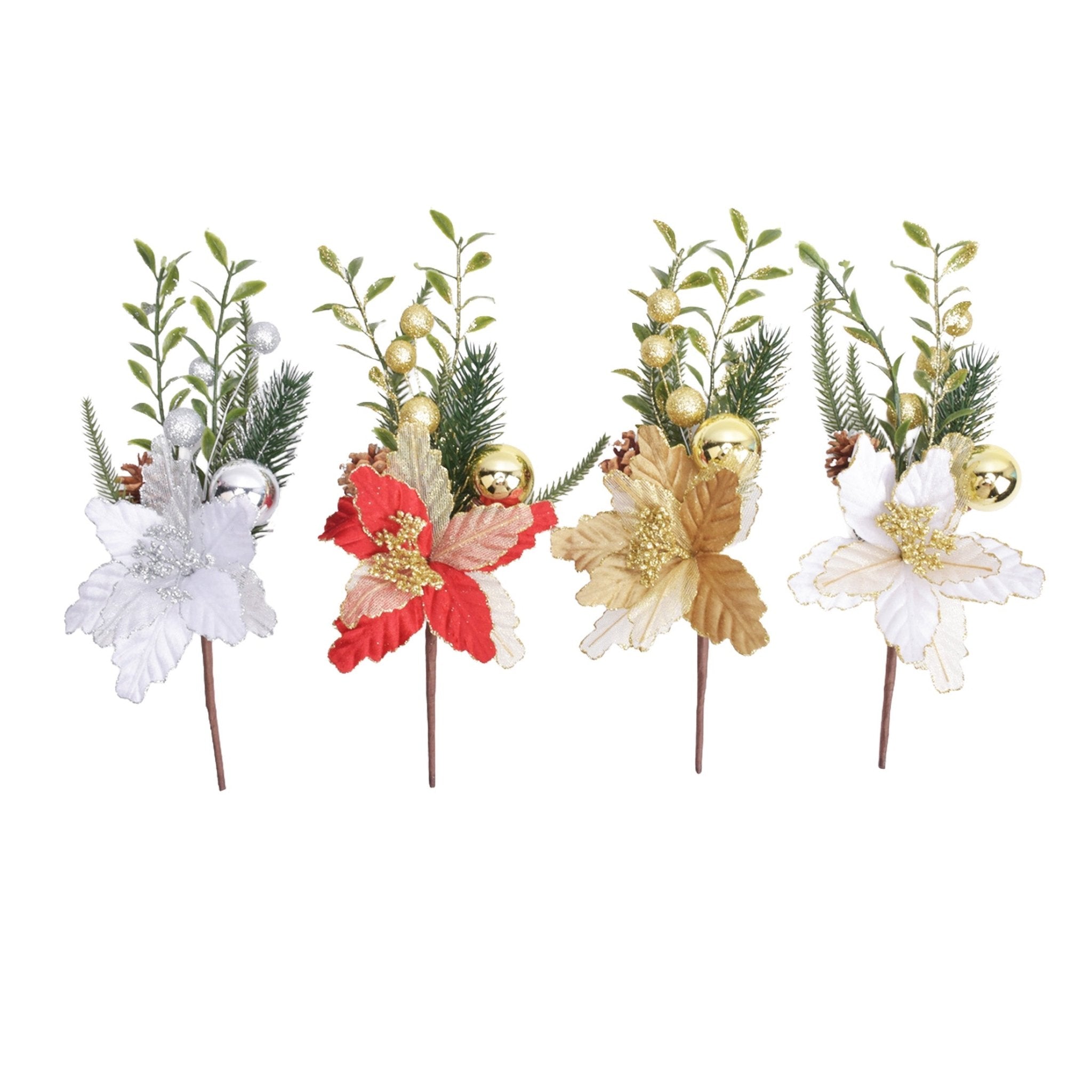 Pdq Velvet Metallic Poinsettia With Pine - Country Silk