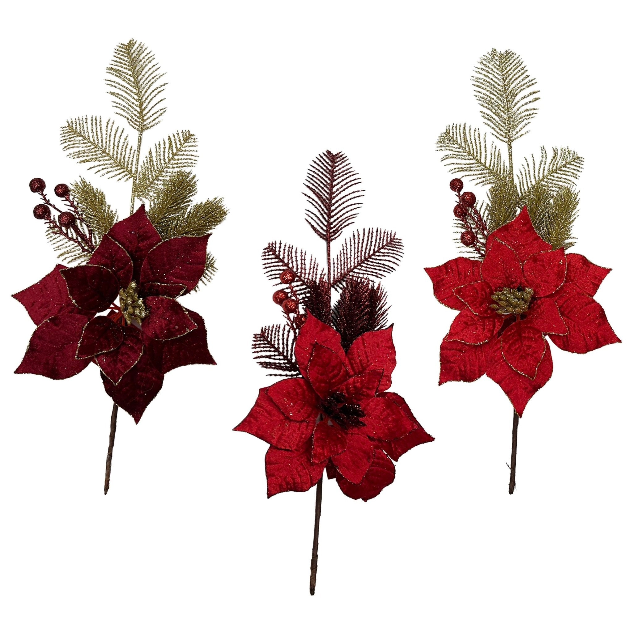 Velver Poinsettia With Glittered Fern Pi - Country Silk