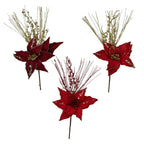 Velvet Poinsettia With Glitter Berries G - Country Silk