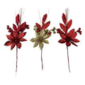 Glitter Poinsettia Leaf Berry Pick - Country Silk
