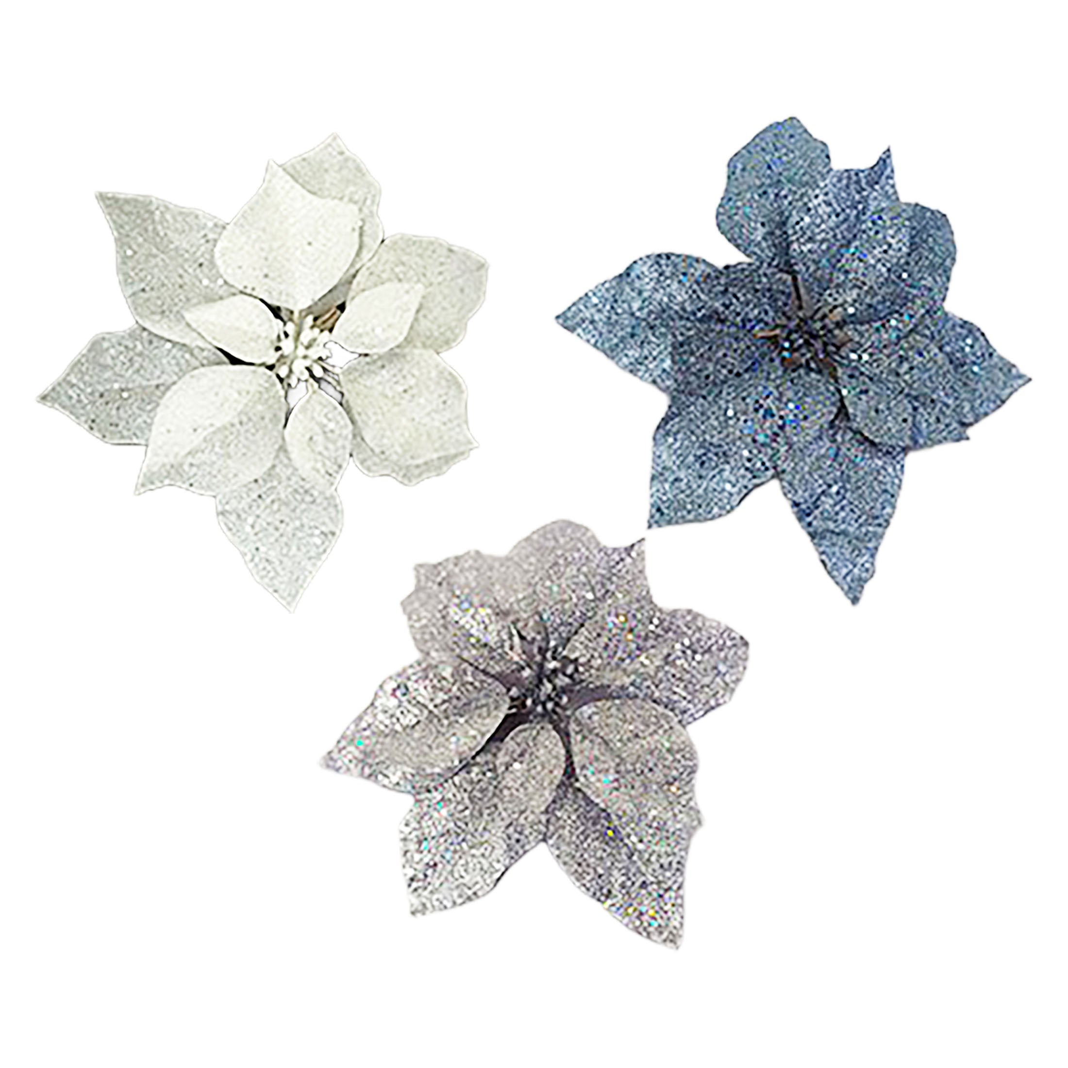 Silver White Blue Theme Glittered Poinse