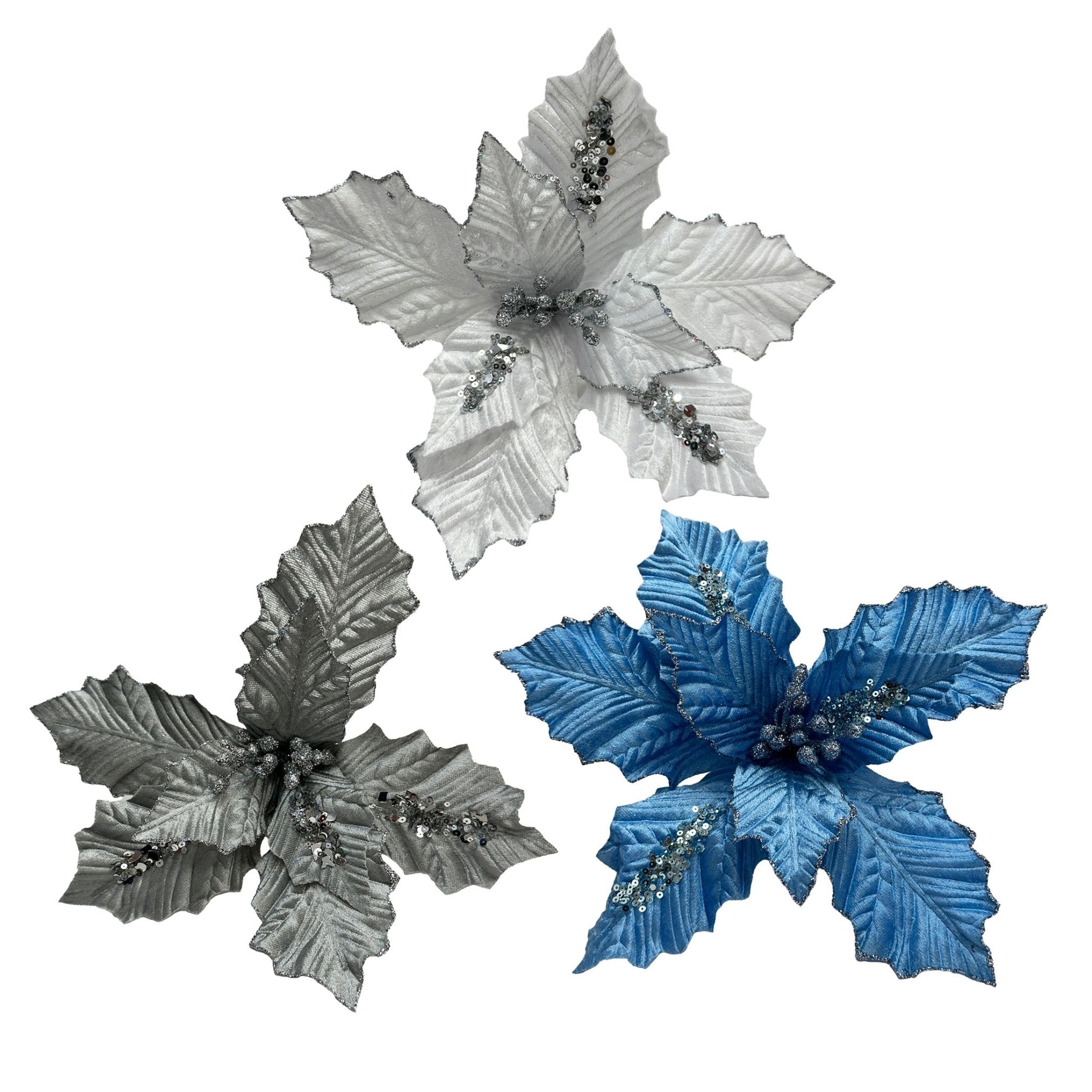 Clip Poinsettia W Large Sequin - Country Silk