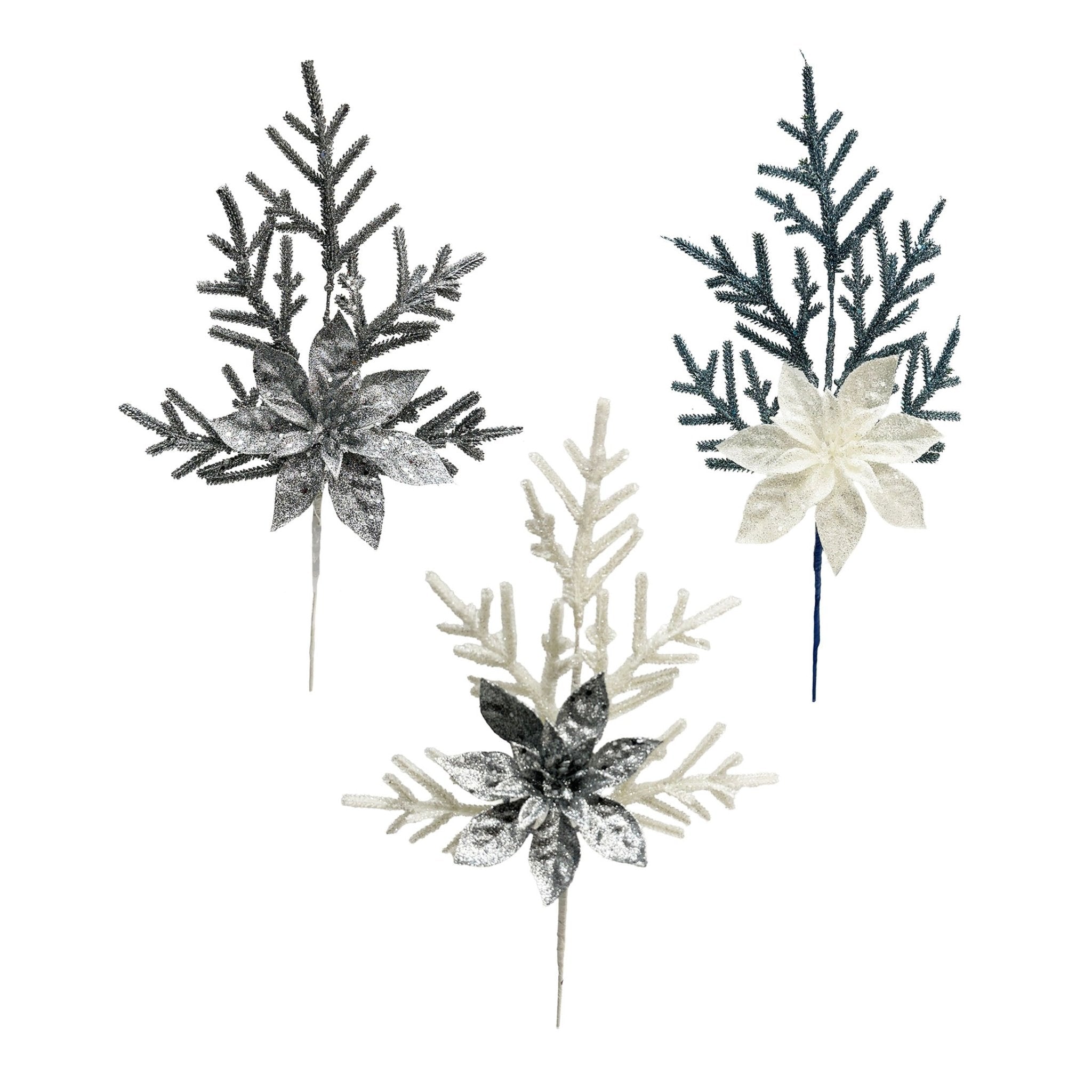 Large Poinsettia Fern Pick - Country Silk