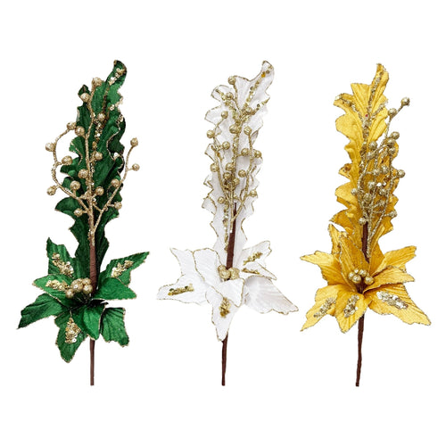 Tall Velvet Poinsettia Pick With Mirror - Country Silk