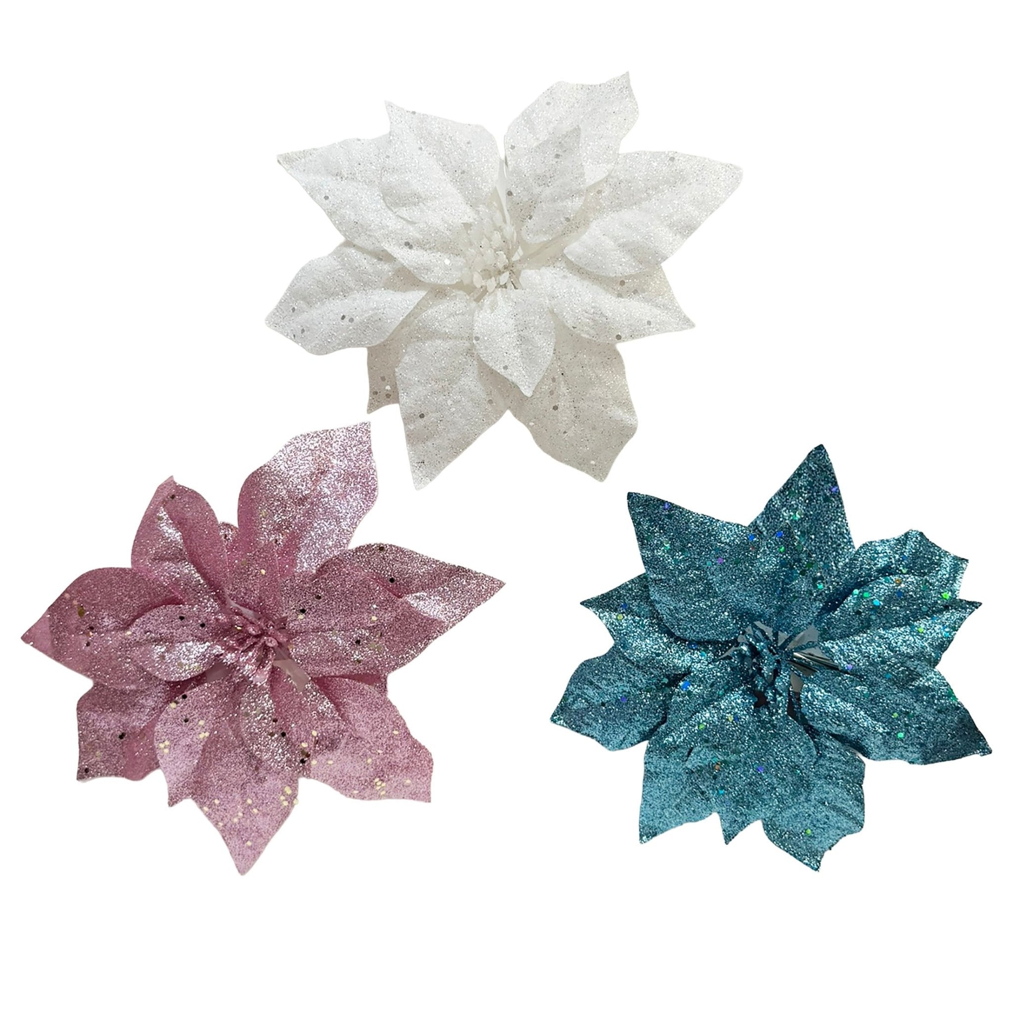 Fashion Theme Glittered Poinsettia Clip - Country Silk