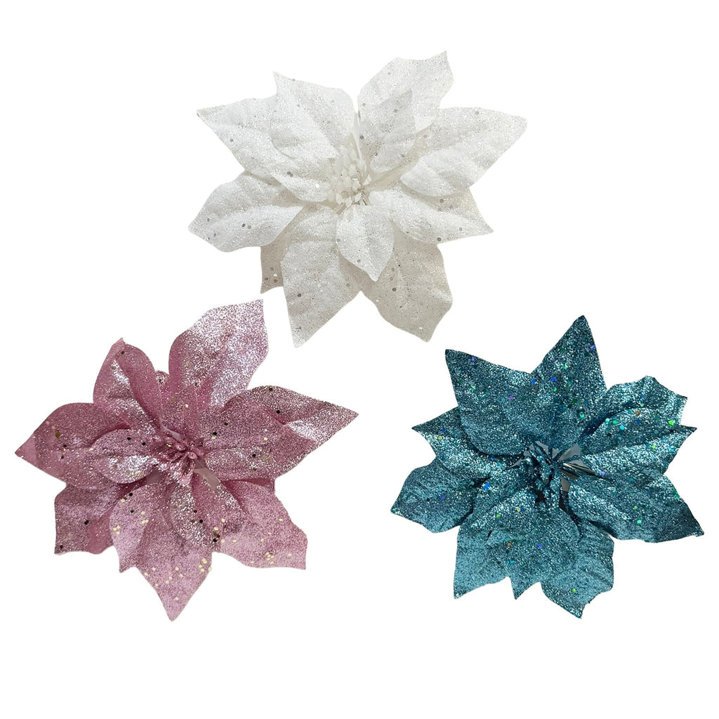 Fashion Theme Glittered Poinsettia Clip - Country Silk