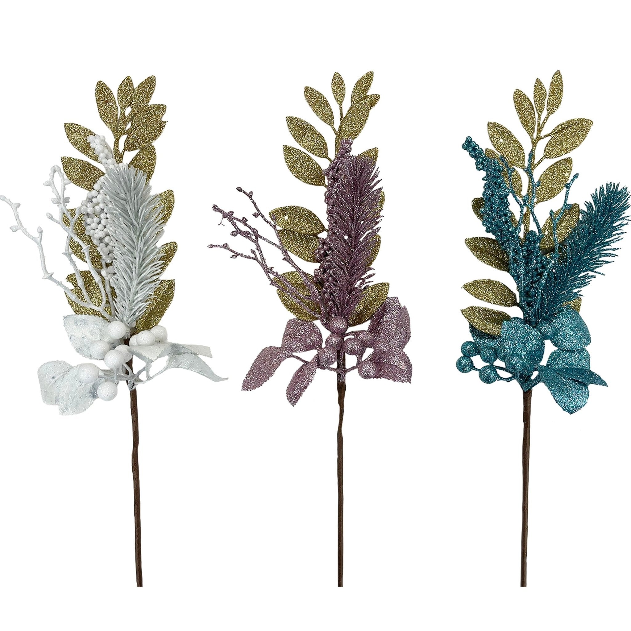 Large Glittered Ficus Pick - Country Silk