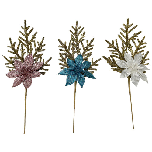 Large Poinsettia Fern Pick - Country Silk