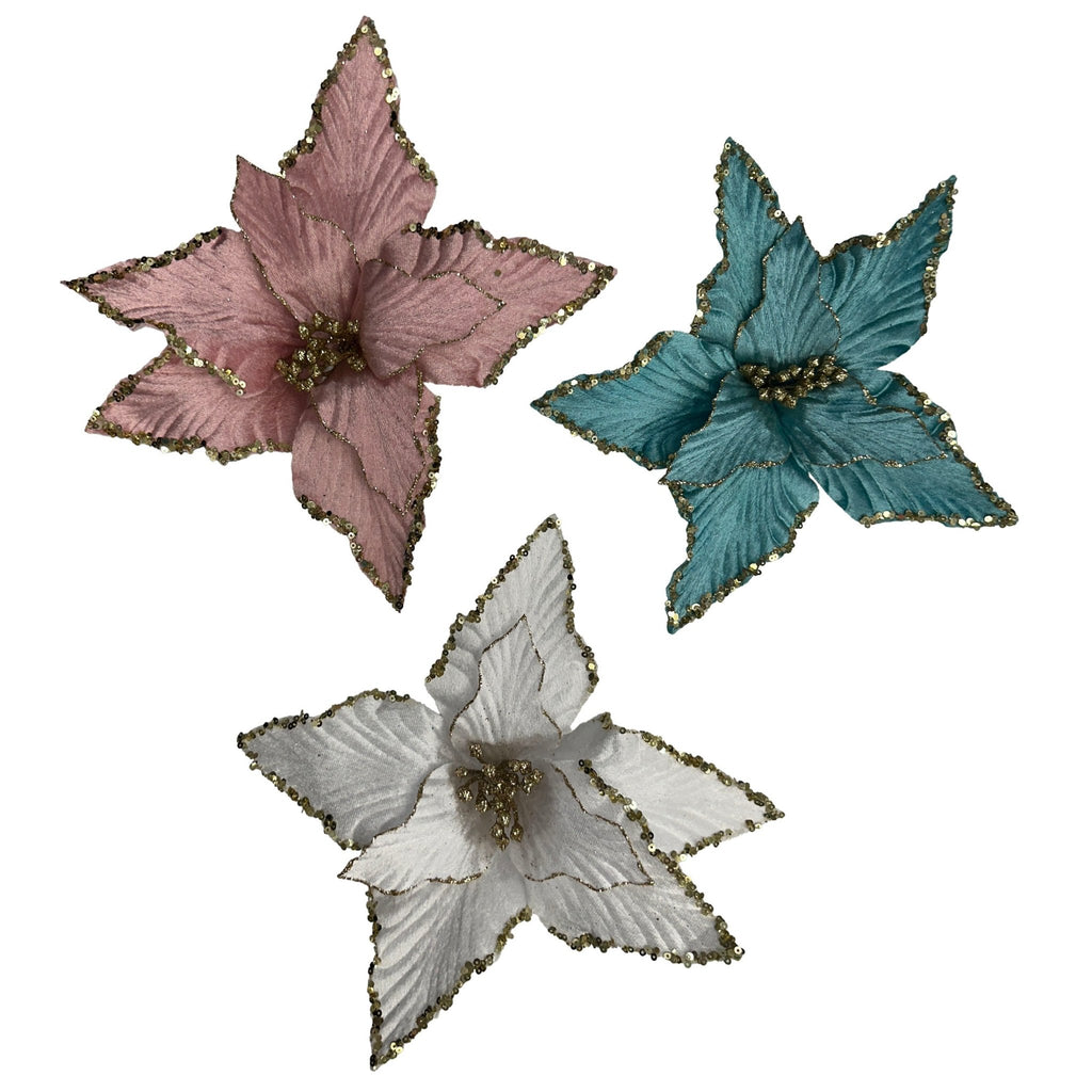 Clip Poinsettia With Glitter Edge - Country Silk