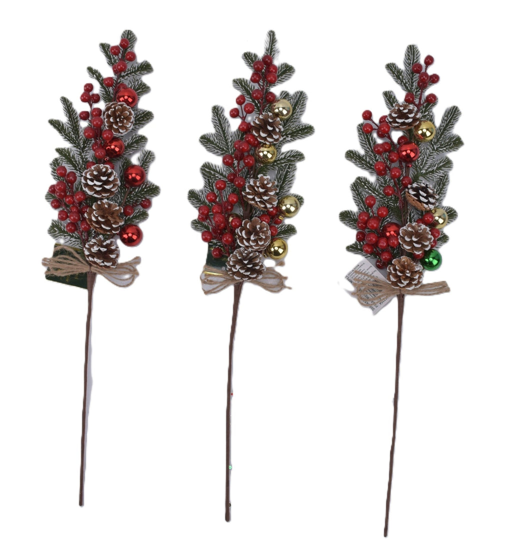 Pine With Berries Balls And Pinecones Stem - Country Silk