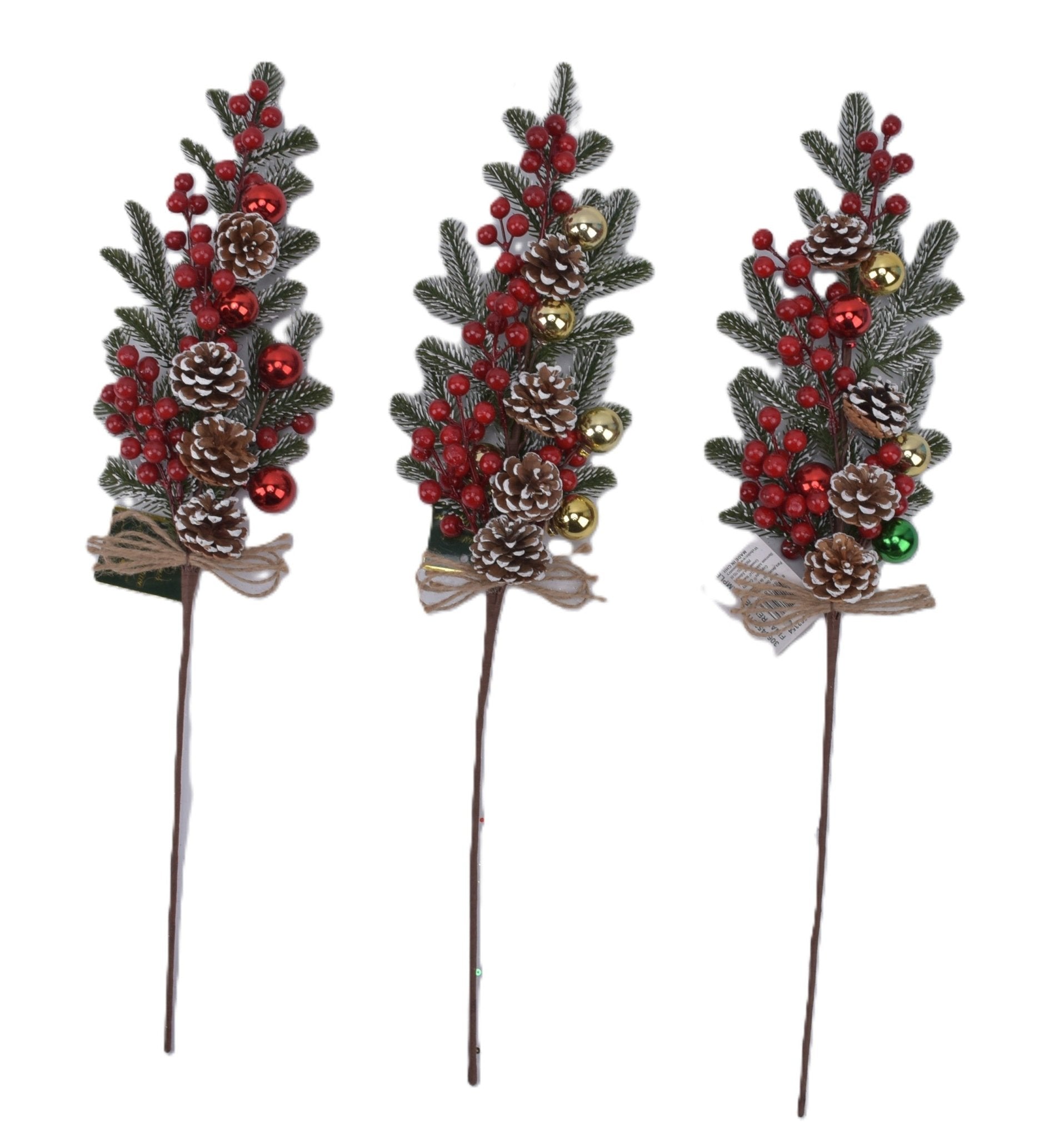 Pine With Berries Balls And Pinecones Stem - Country Silk