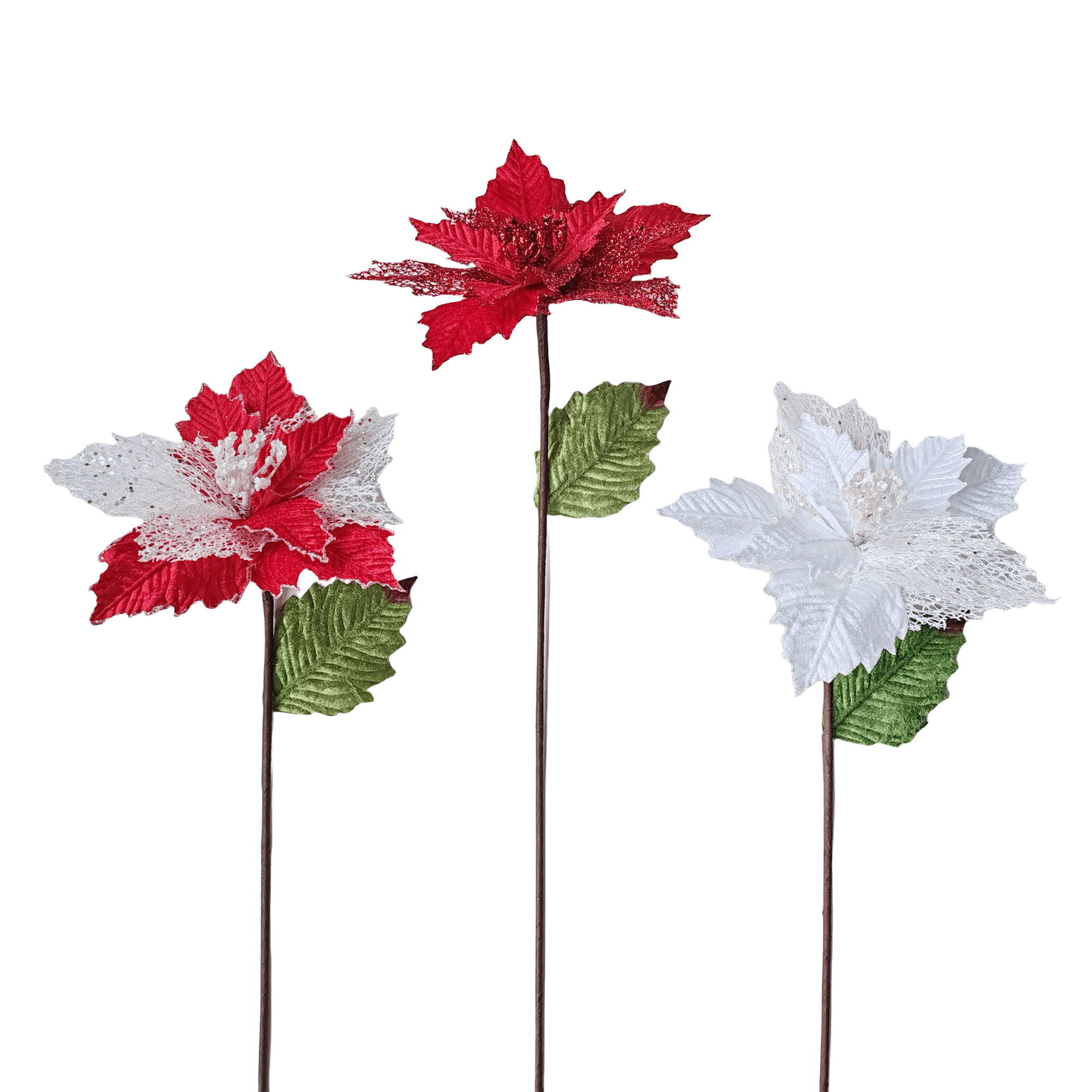 22 Inch Lace Velvet Single Poinsettia B - Country Silk