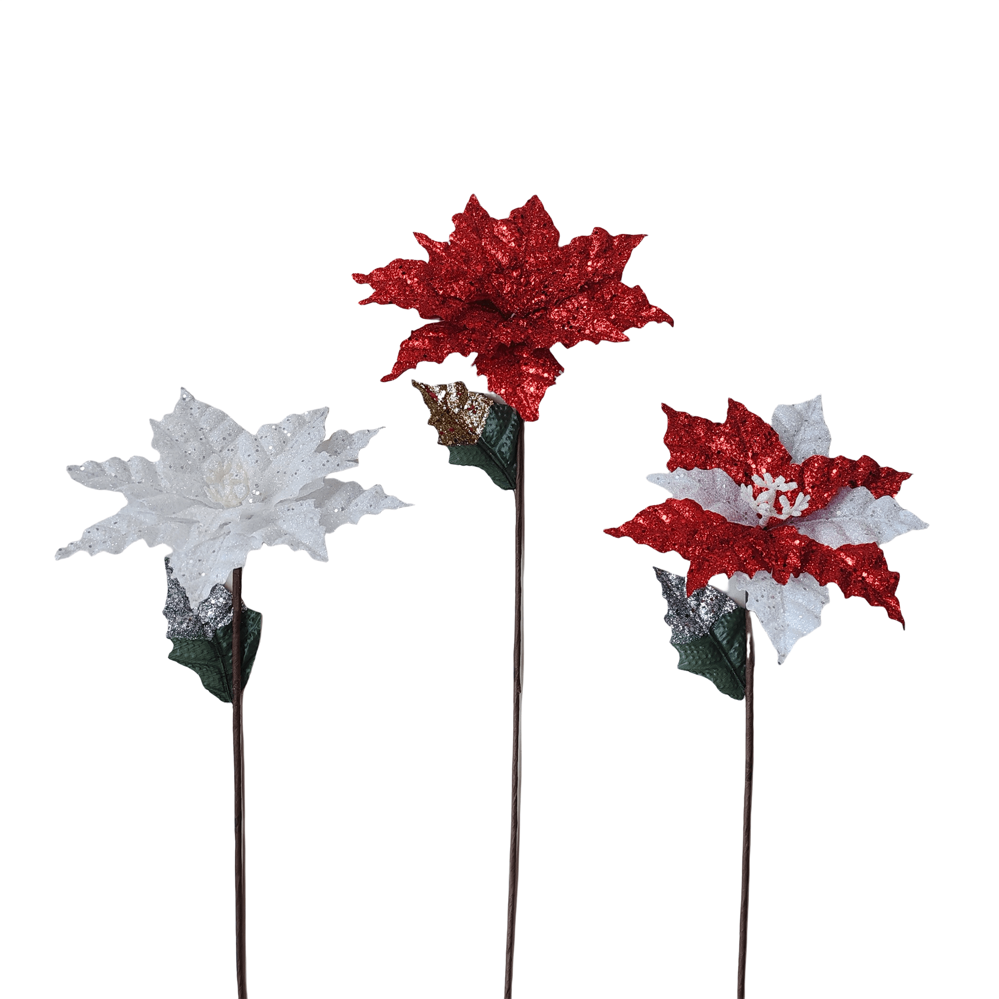 Glitter Poinsettia Head - Country Silk