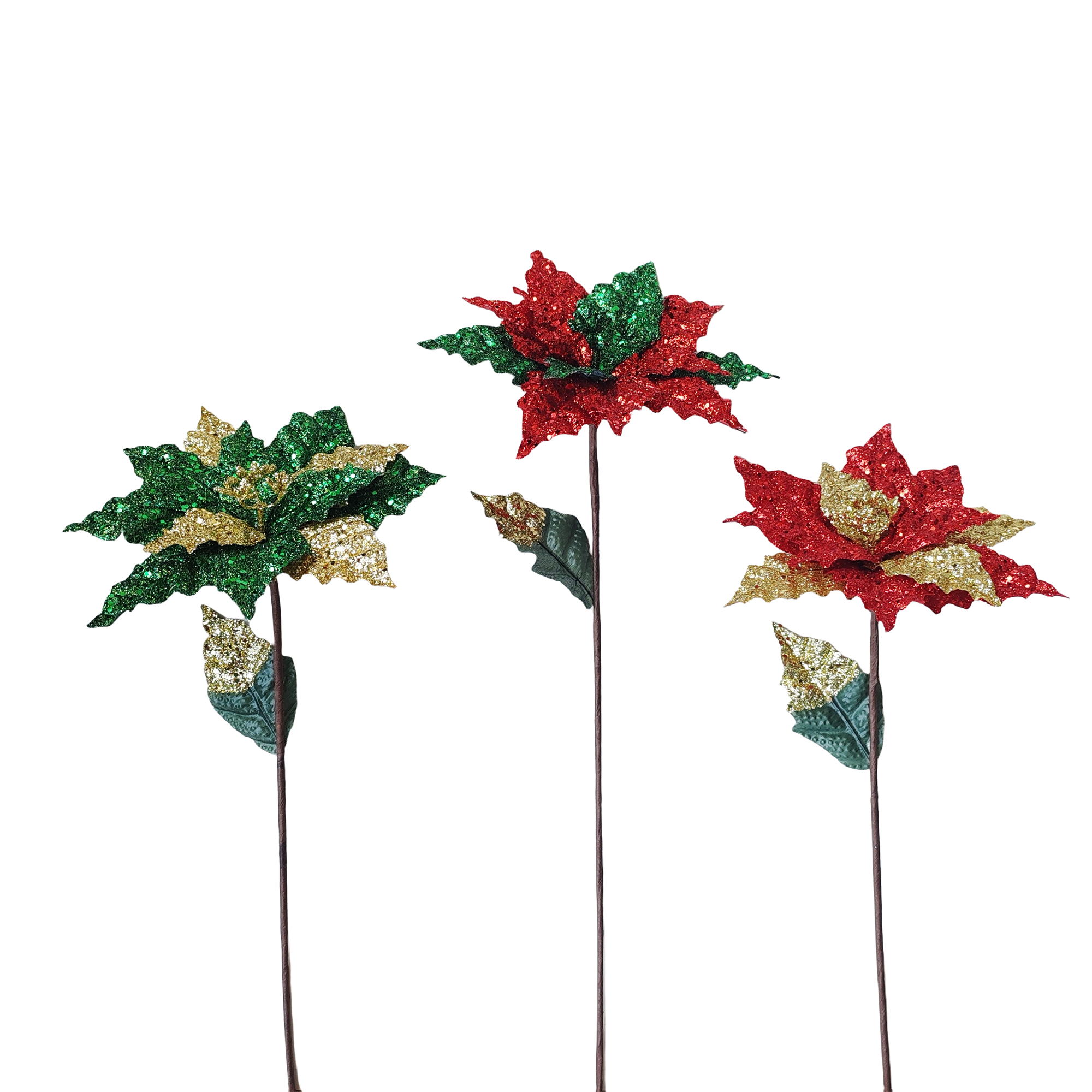 Glitter Poinsettia Head - Country Silk