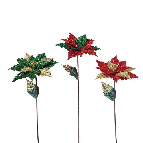 Glitter Poinsettia Head - Country Silk