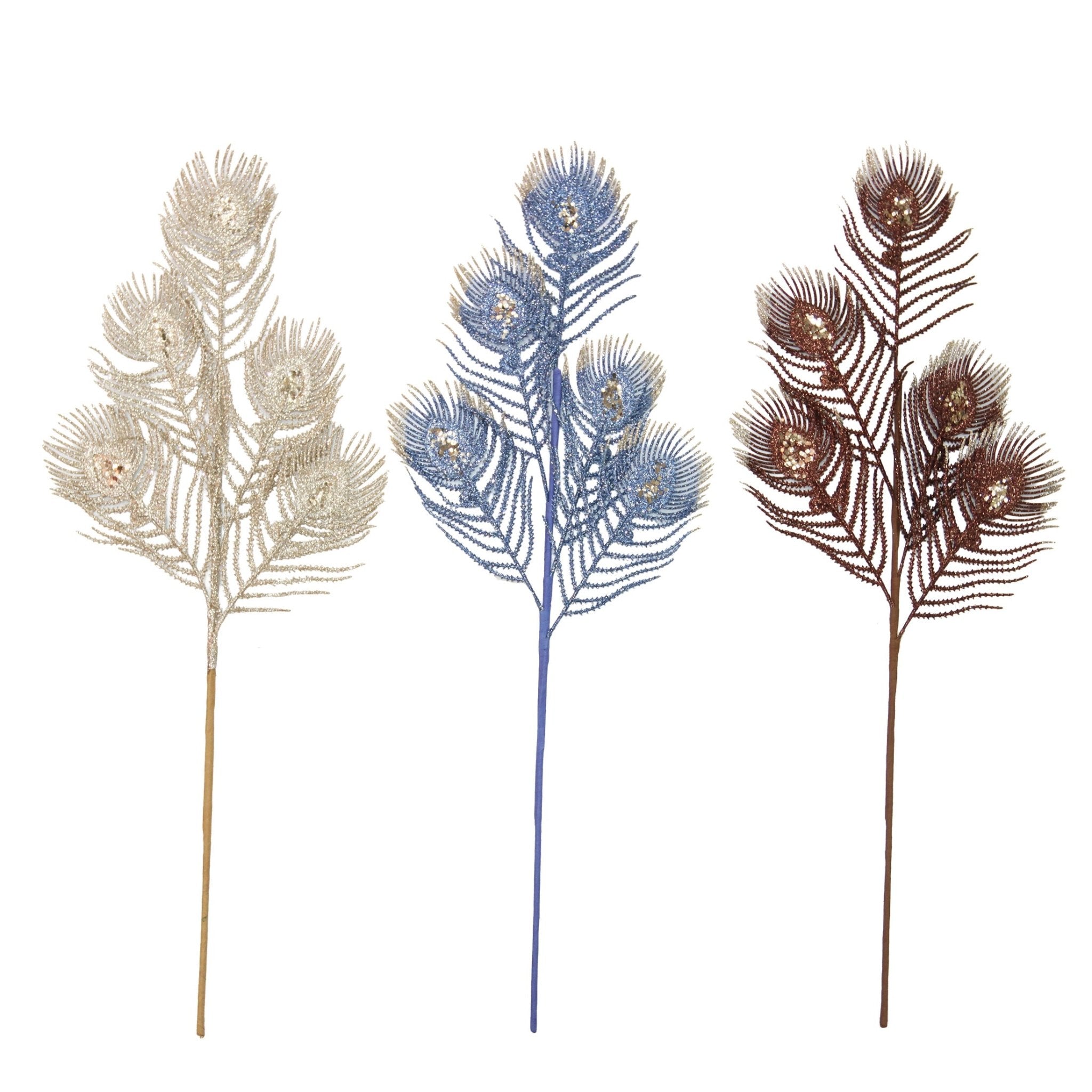 Glittered Peacock Tail Leaf Spray - Country Silk