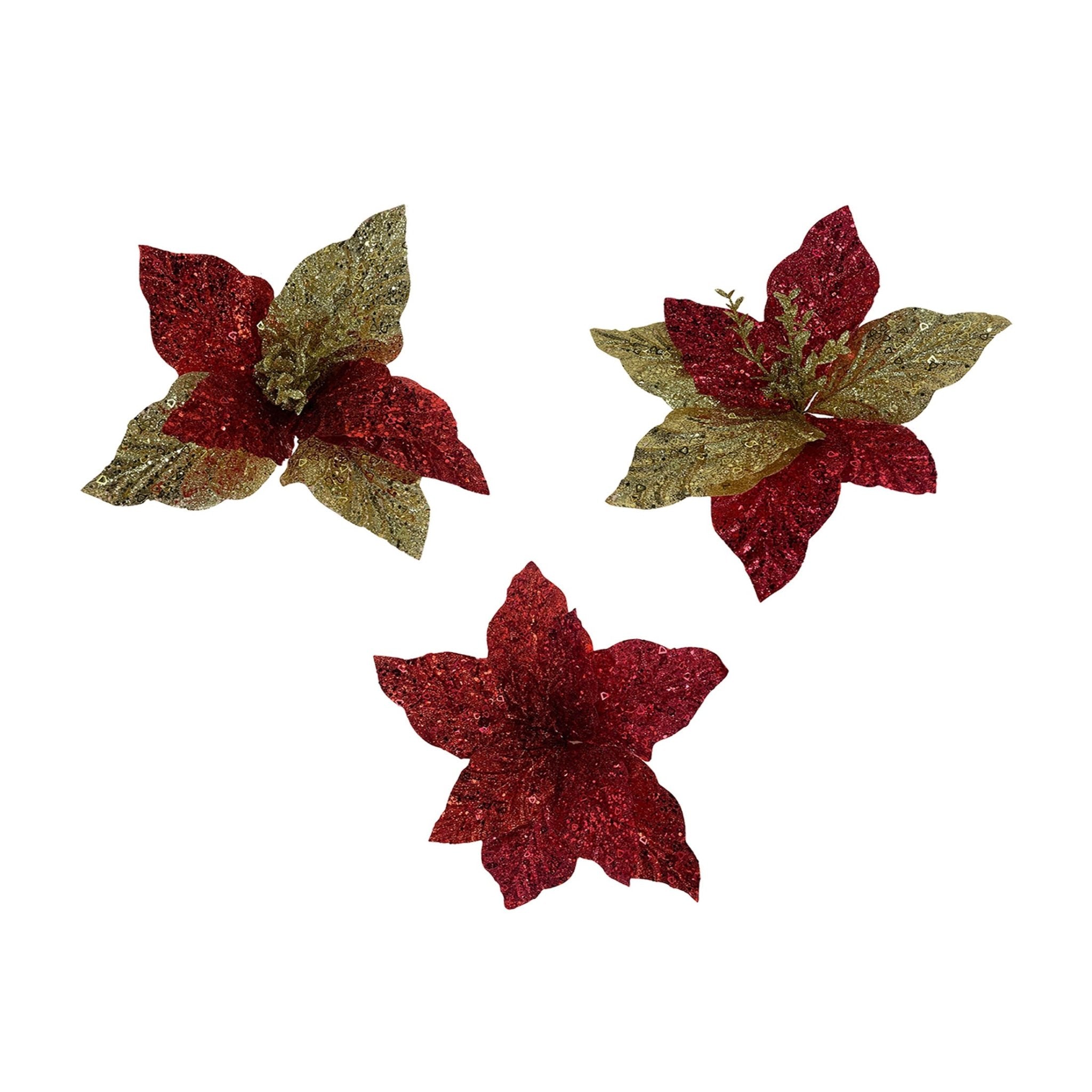 22 Jumbo Poinsettia W Glitter Sequin Lea - Country Silk