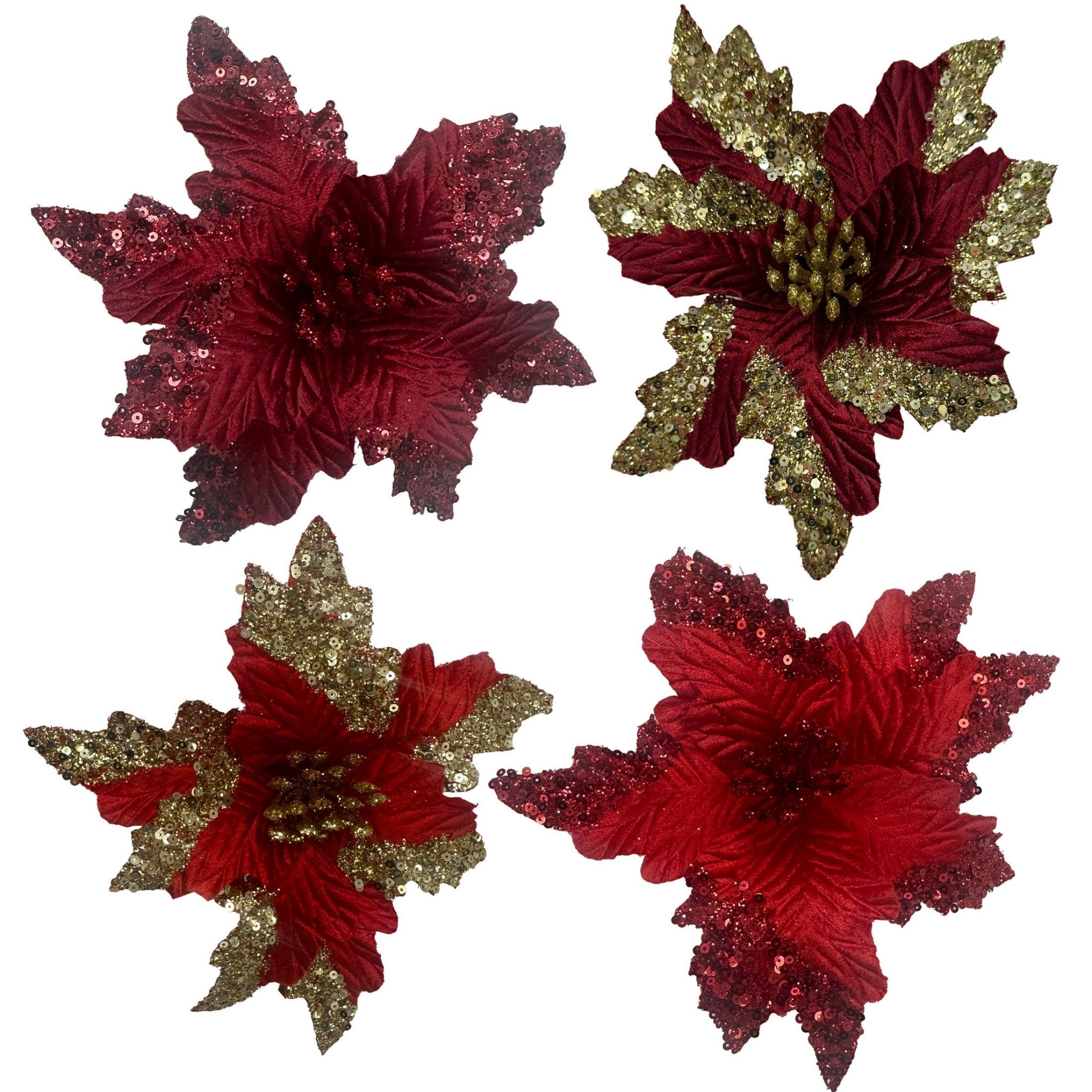 22 Velvet Poinsettia W Glitter 2 Asst St - Country Silk