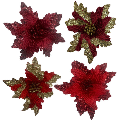22 Velvet Poinsettia W Glitter 2 Asst St - Country Silk