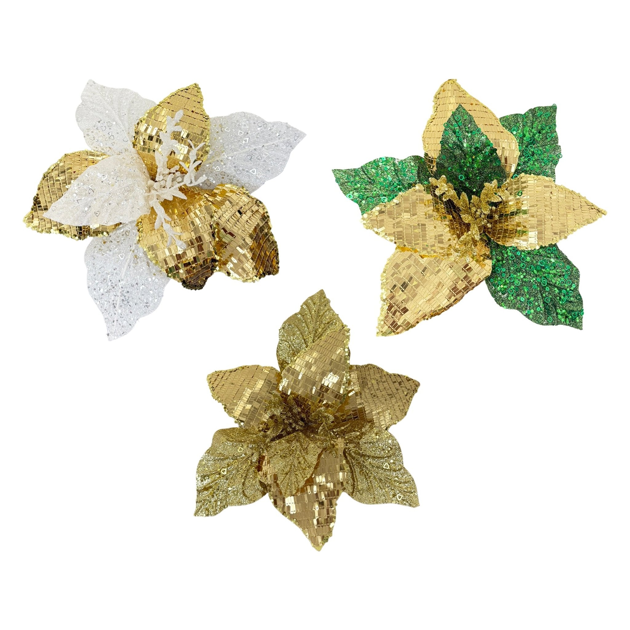 22 Jumbo Poinsettia W Glitter Sequin Lea - Country Silk