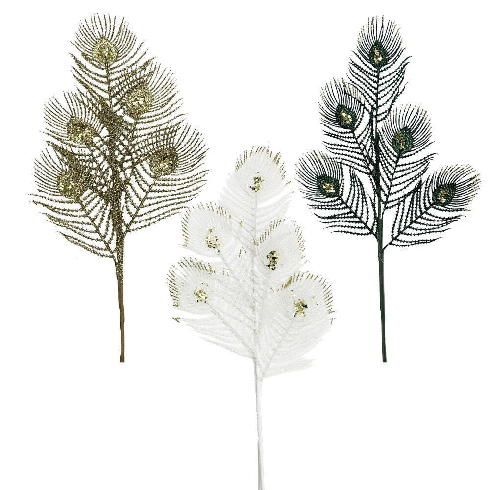 Glittered Peacock Tail Leaf Spray - Country Silk