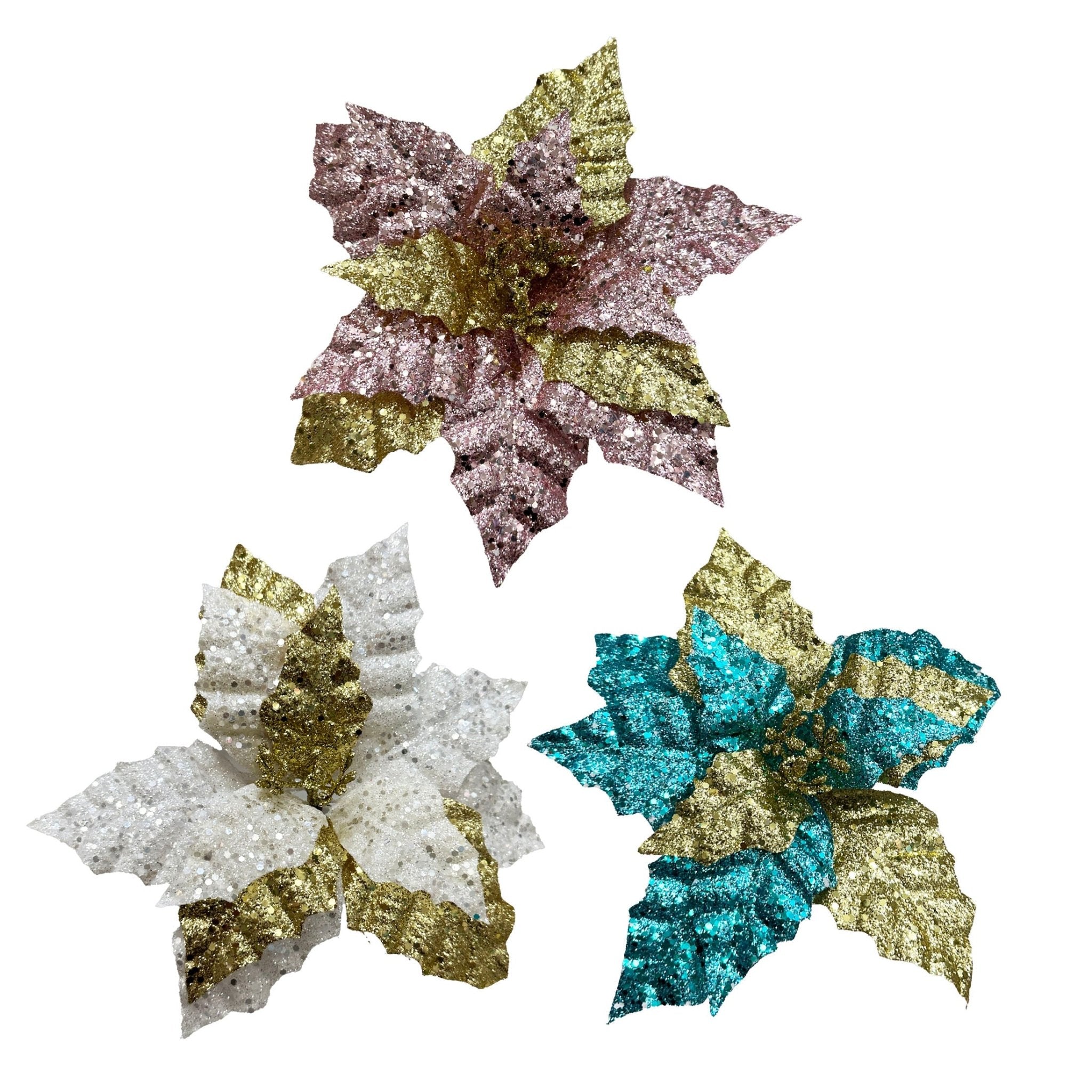 Glitter Poinsettia Head - Country Silk