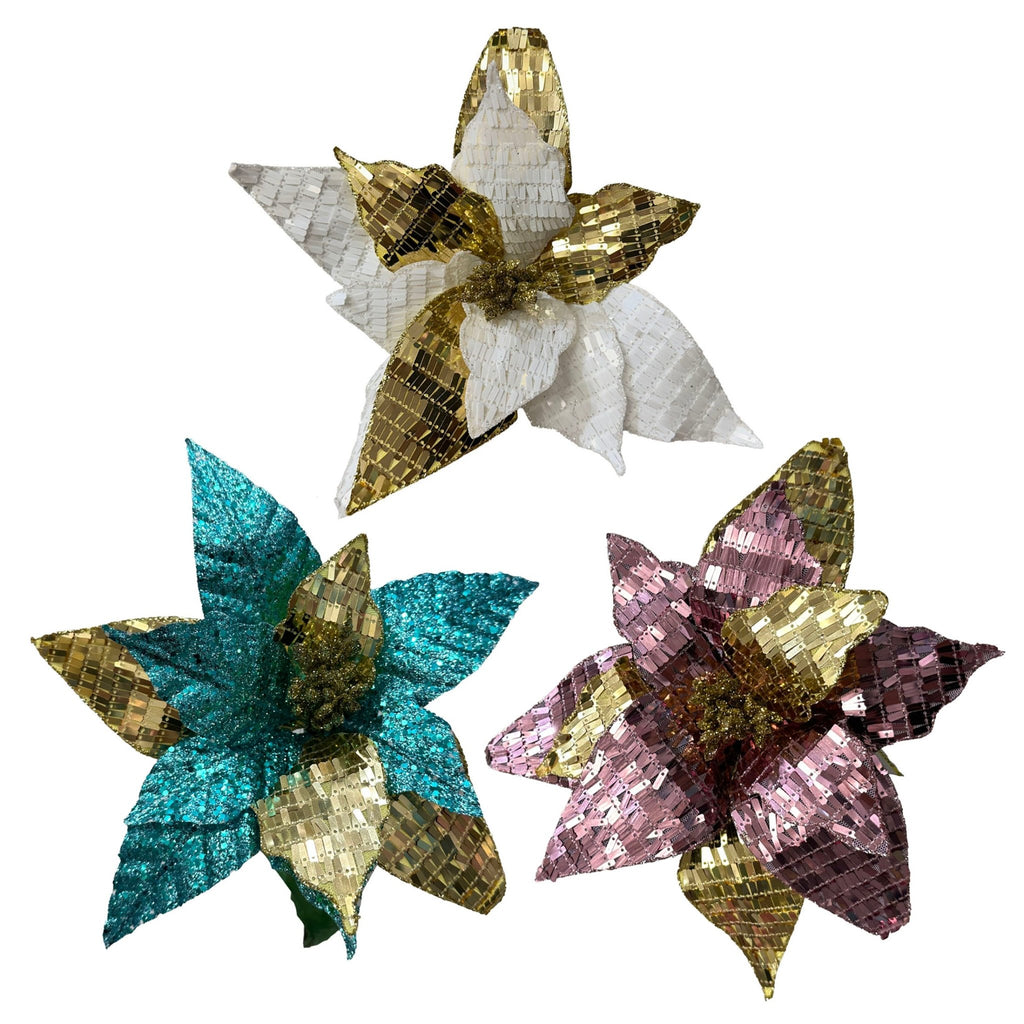 22 All Flat Sequin Poinsettia With Leave - Country Silk