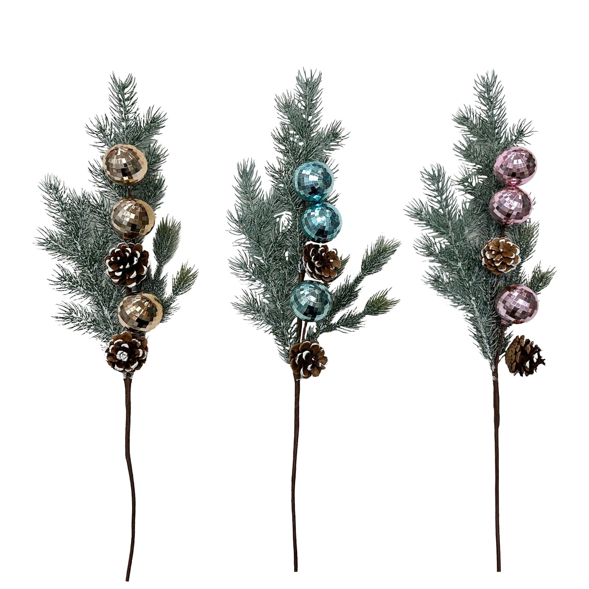 Pine Spray With Disco Ball Pine Cone - Country Silk