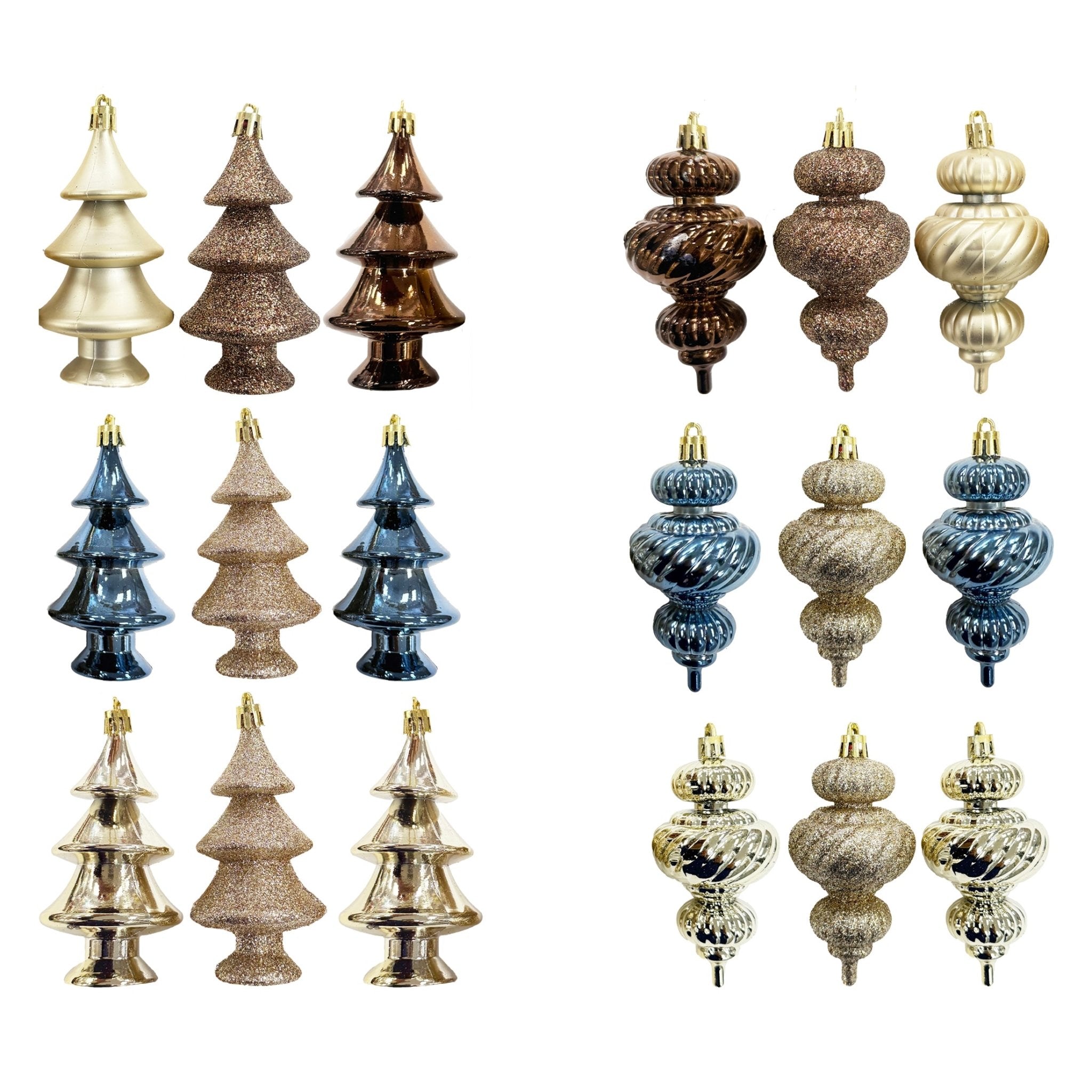 3Pk Fancy Finial And Blow Mold Tree Orn - Country Silk