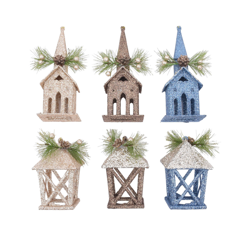 Church Lantern With Pine Cluster Assort - Country Silk