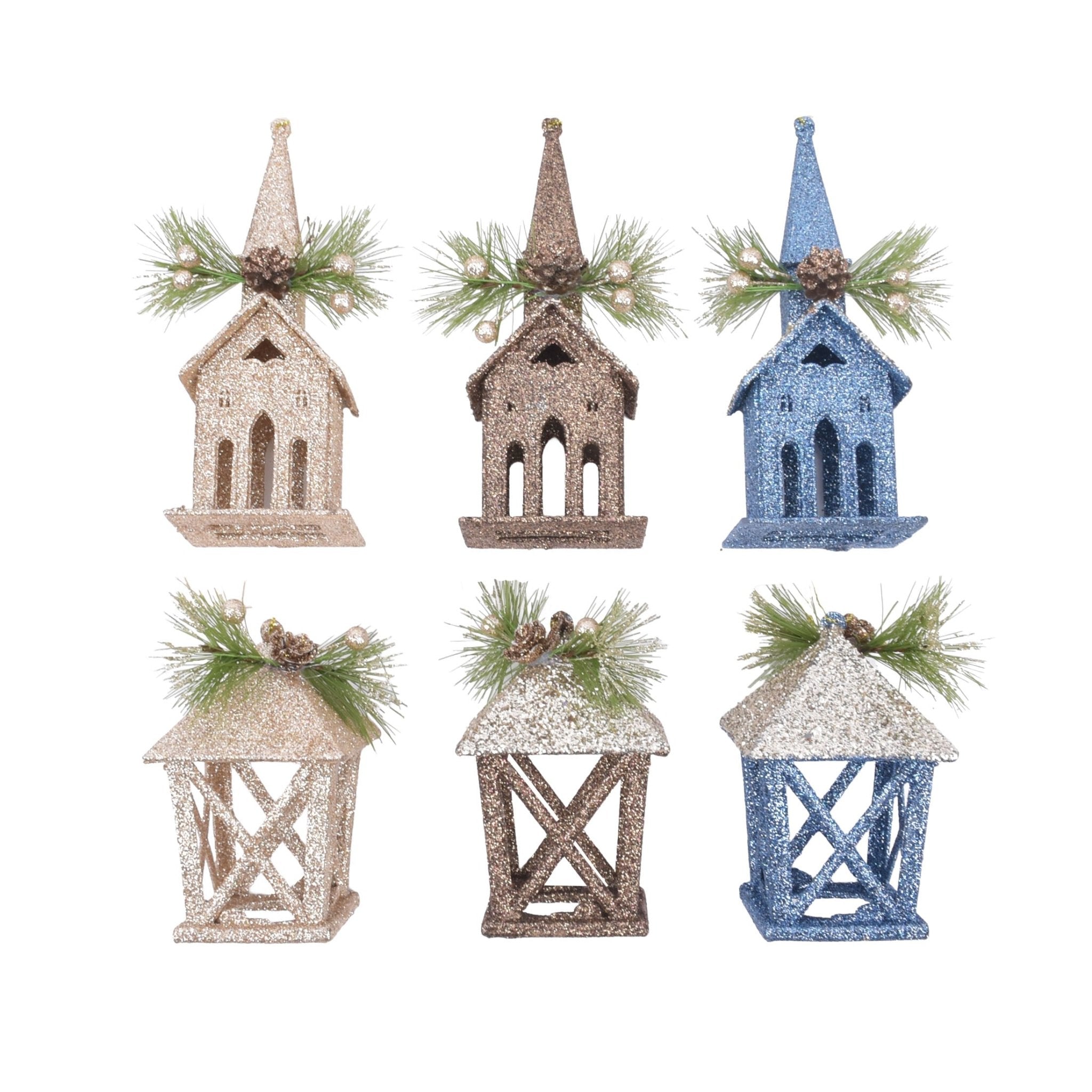 Church Lantern With Pine Cluster Assort - Country Silk
