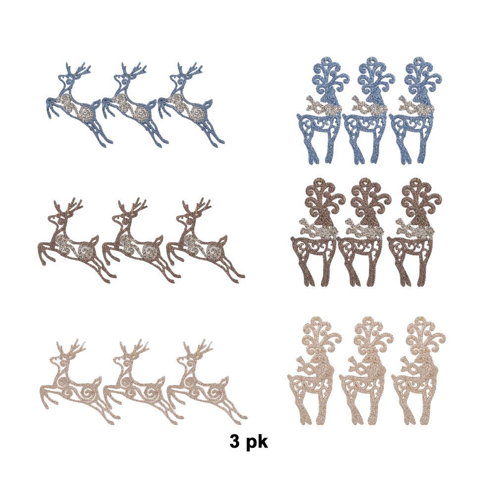 3 Pk Glitter Reindeers - Country Silk