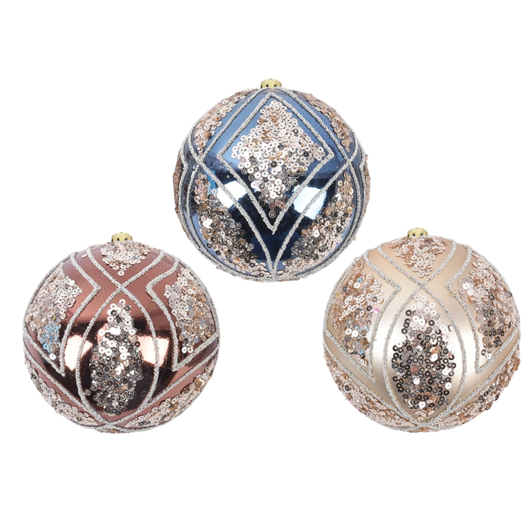 100Mm Ball And Finial Asst With Sequin A - Country Silk