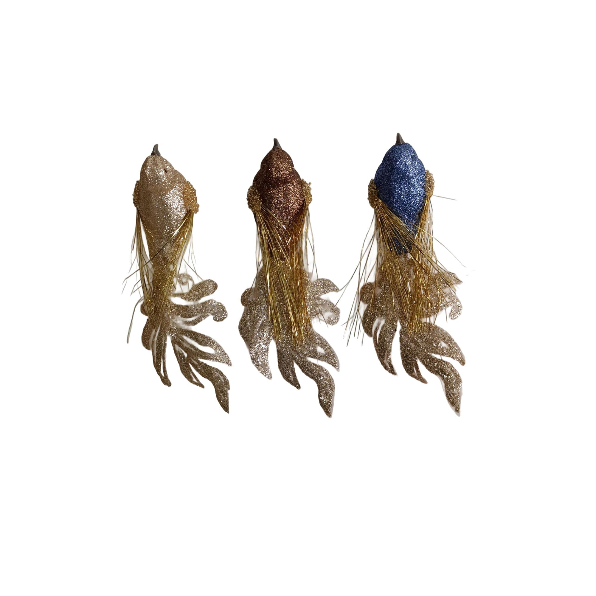 Deluxed Feathered Clip On Birds With Tin - Country Silk