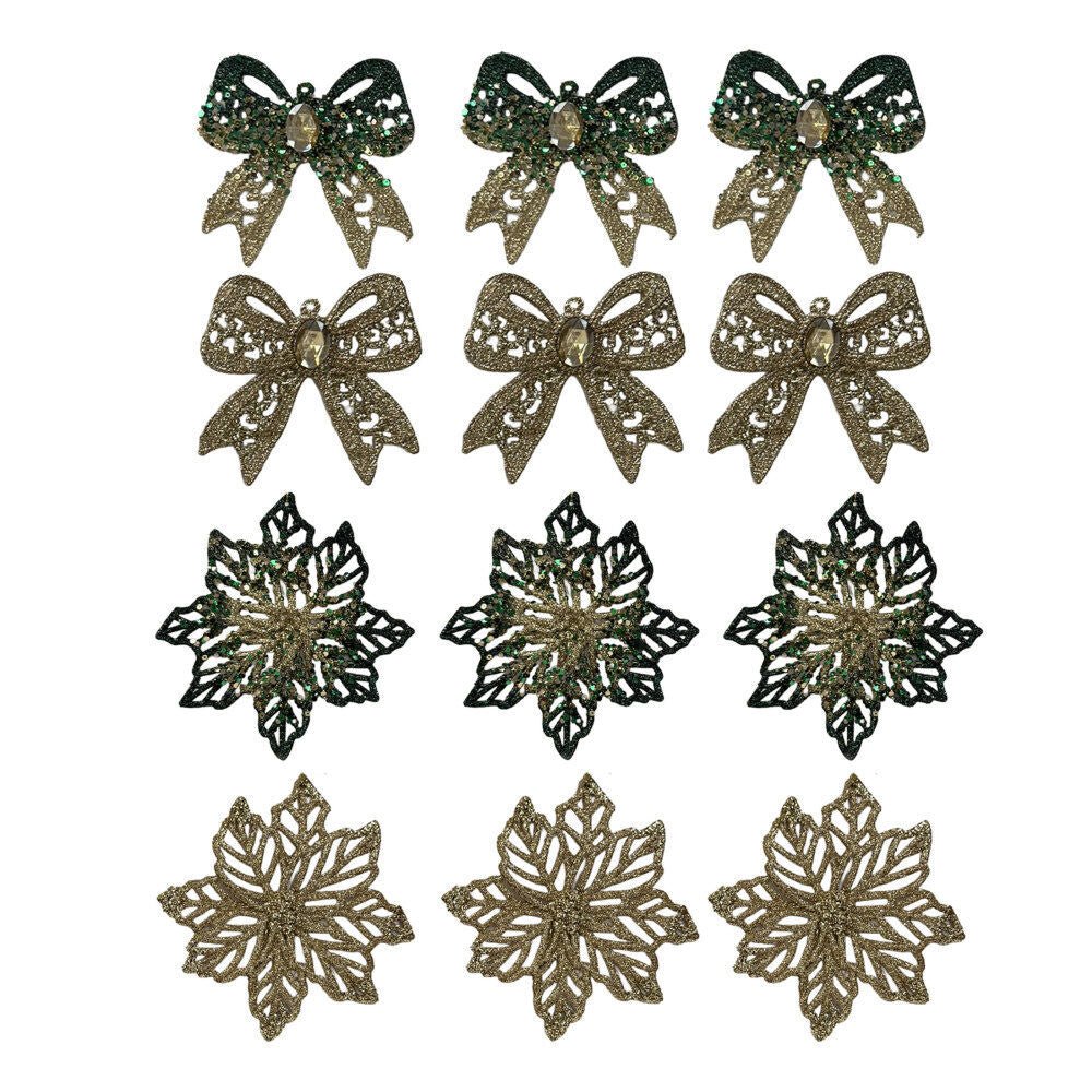 3Pk Poinsettia And Bow Asst - Country Silk
