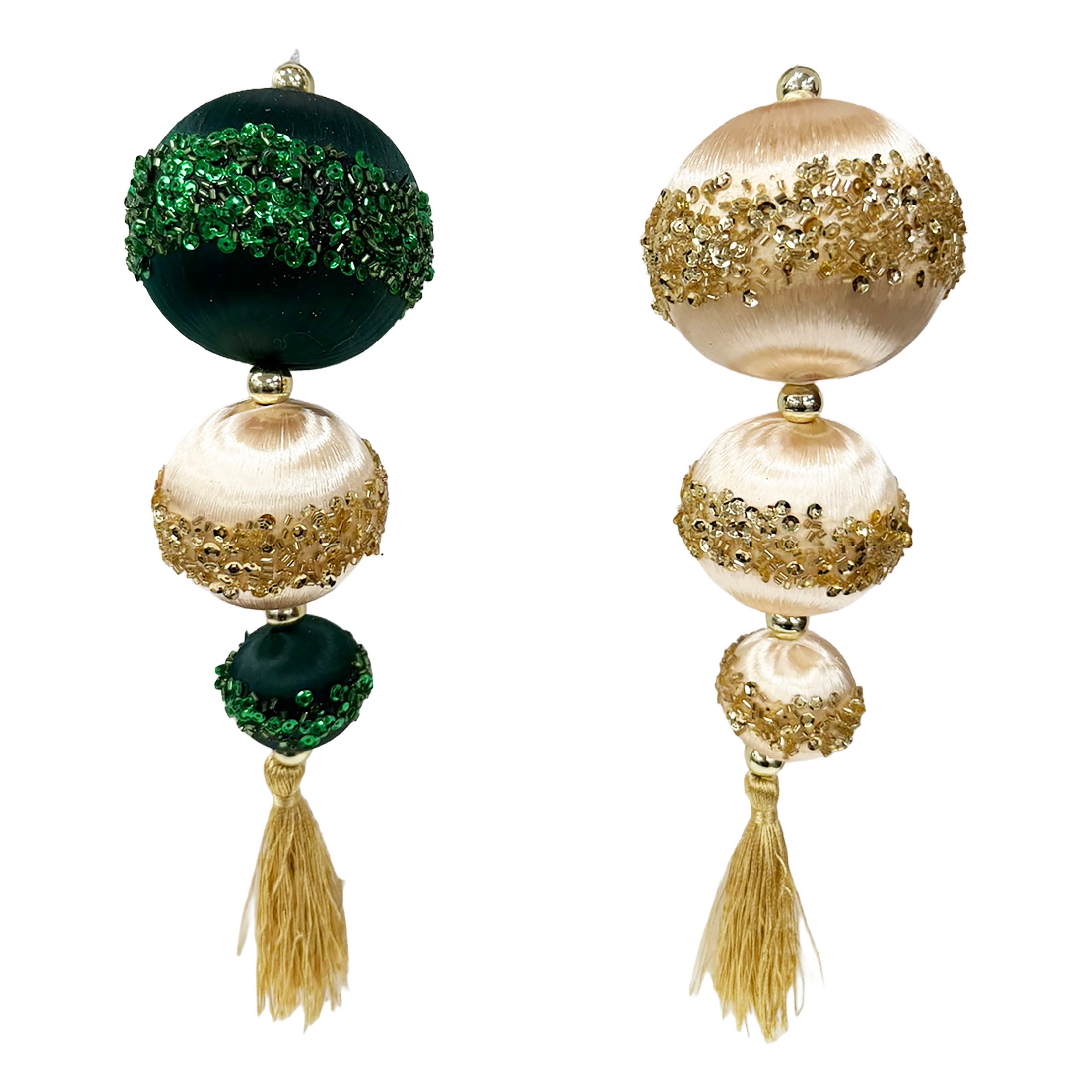 Elegant Ball Drop Ornament With Glitter Accents Natural Tassel