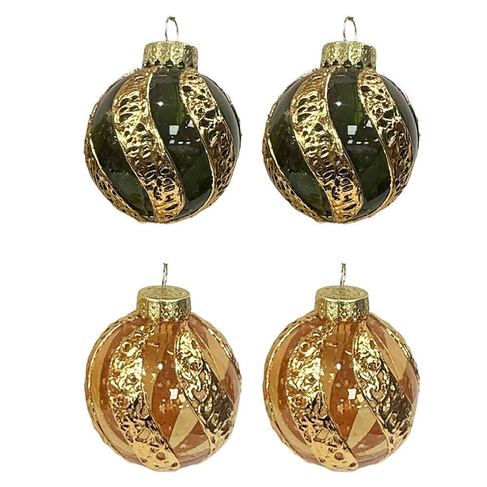 60Mm X 2Pk Gold Filigree Swirl Ball Orn - Country Silk