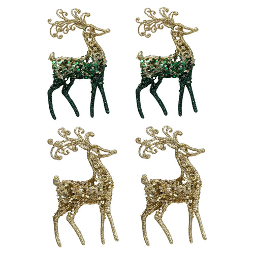 2 Pk Deer Glitter Reindeer Orn