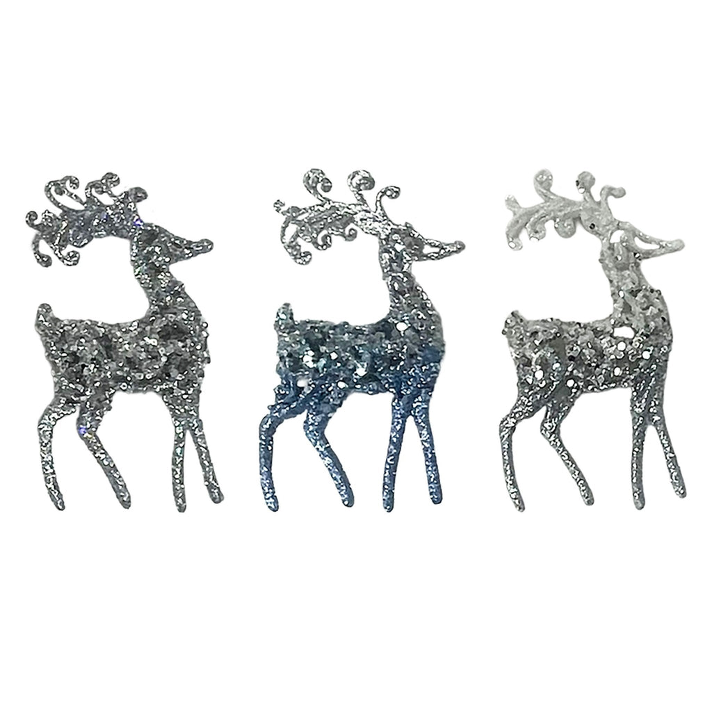 2 Pk Deer Glitter Reindeer Orn - Country Silk
