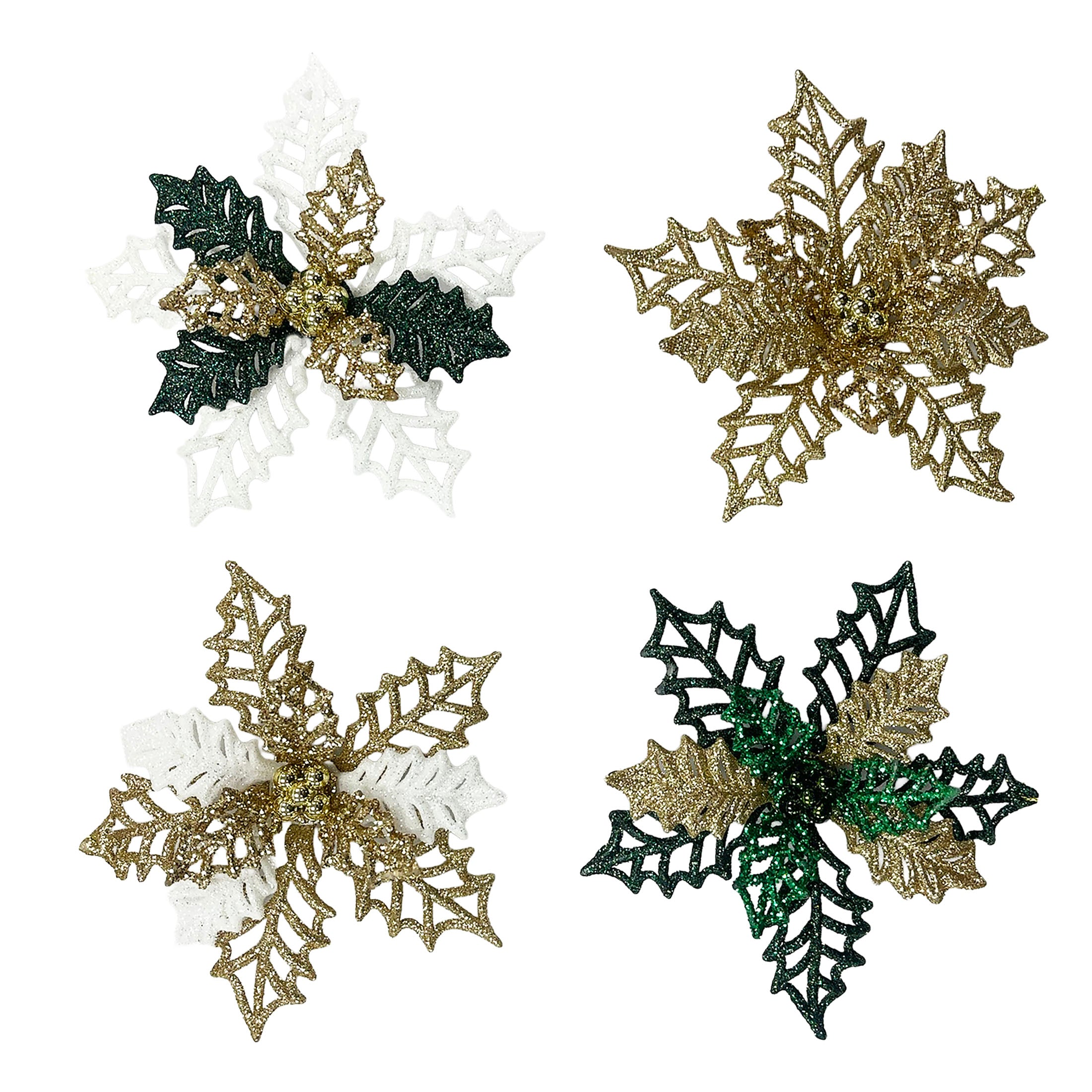 Holly Spray Orn With Glitter Trim